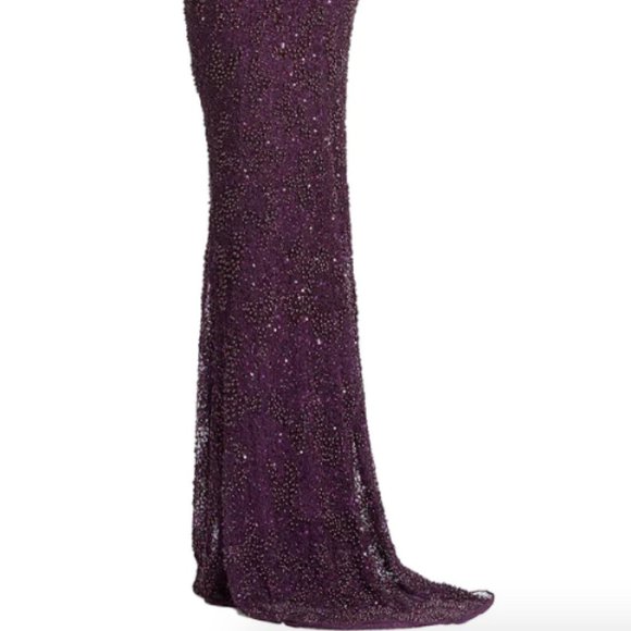 MAC DUGGAL 5177 ILLUSIONS PLUNGE NECK LONG SLEEVE PLUM GOWN sz 4 - Picture 6 of 6